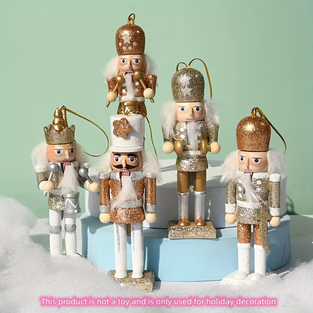 

5-piece Set Wooden Nutcracker Dolls, Traditional Style, Christmas Tree Ornaments, Cute Silly Home Decor, No Power Needed, For Living Room & Bedroom