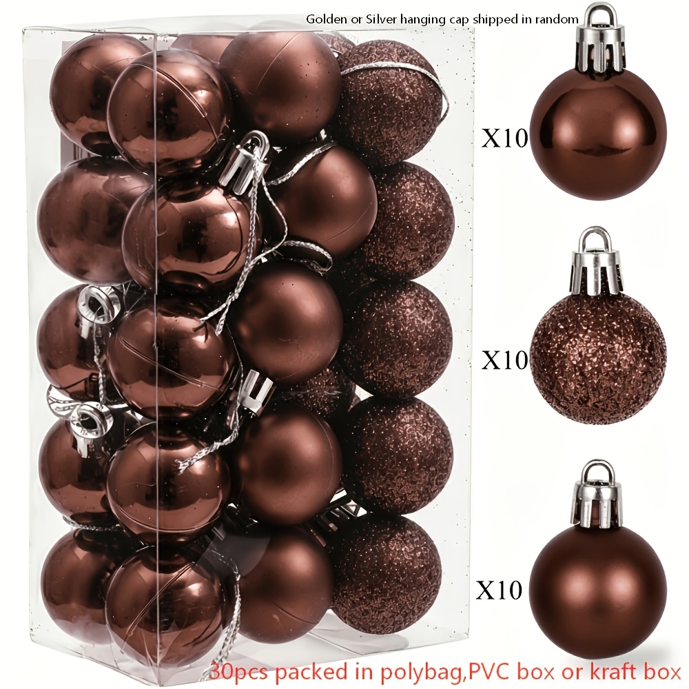 TEMU 30pcs, 1.18/1.57/2.36inches - Brown Christmas Ball-shaped Decorative Hanging Ornaments, Perfect Hanging Ball-shaped Decorations For