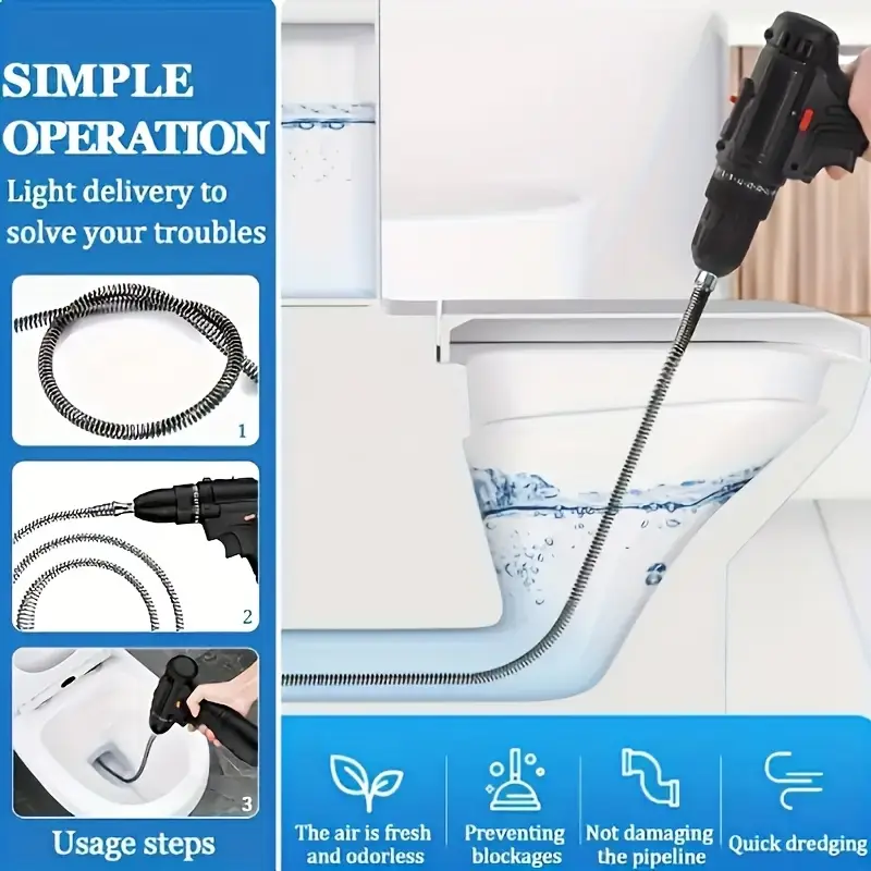 1pc 39 37 long flexible electric pipe unclog tool versatile sink and toilet unclog hair and waste removal bathroom and kitchen drain cleaner pipe accessories durable space saving design details 1