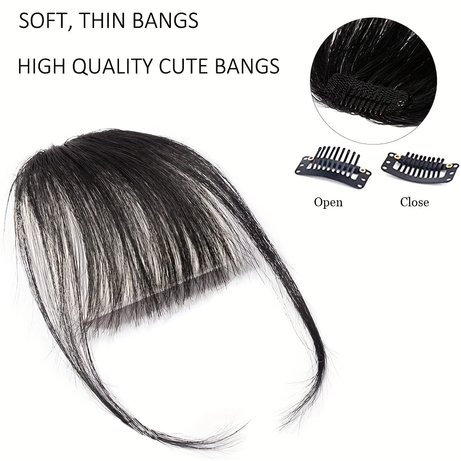 clip in bangs invisible seamless lightweight 100 human hair wispy bangs with sideburns natural curved hair extensions for women daily wear stylish look stylish hair accessory natural   lightweight hairpiece hair extensions details 0