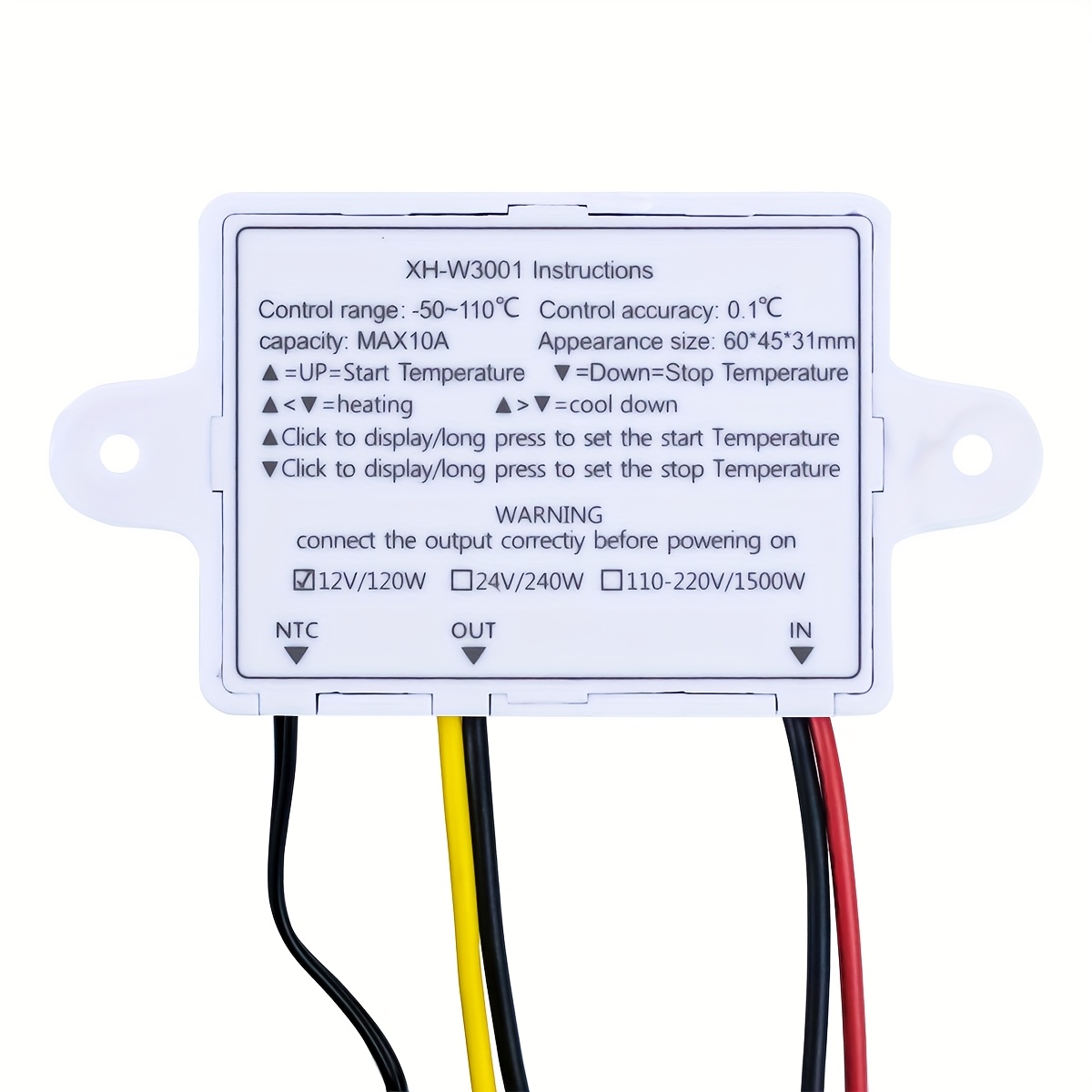 Juego de 4 interruptores de control de temperatura digital XH-W3001, termostato microcomputarizado con sonda NTC, rango de control de -50~110℃, ideal para incubadora, acuario, invernadero, refrigerador y sistemas de calefacción/refrigeración