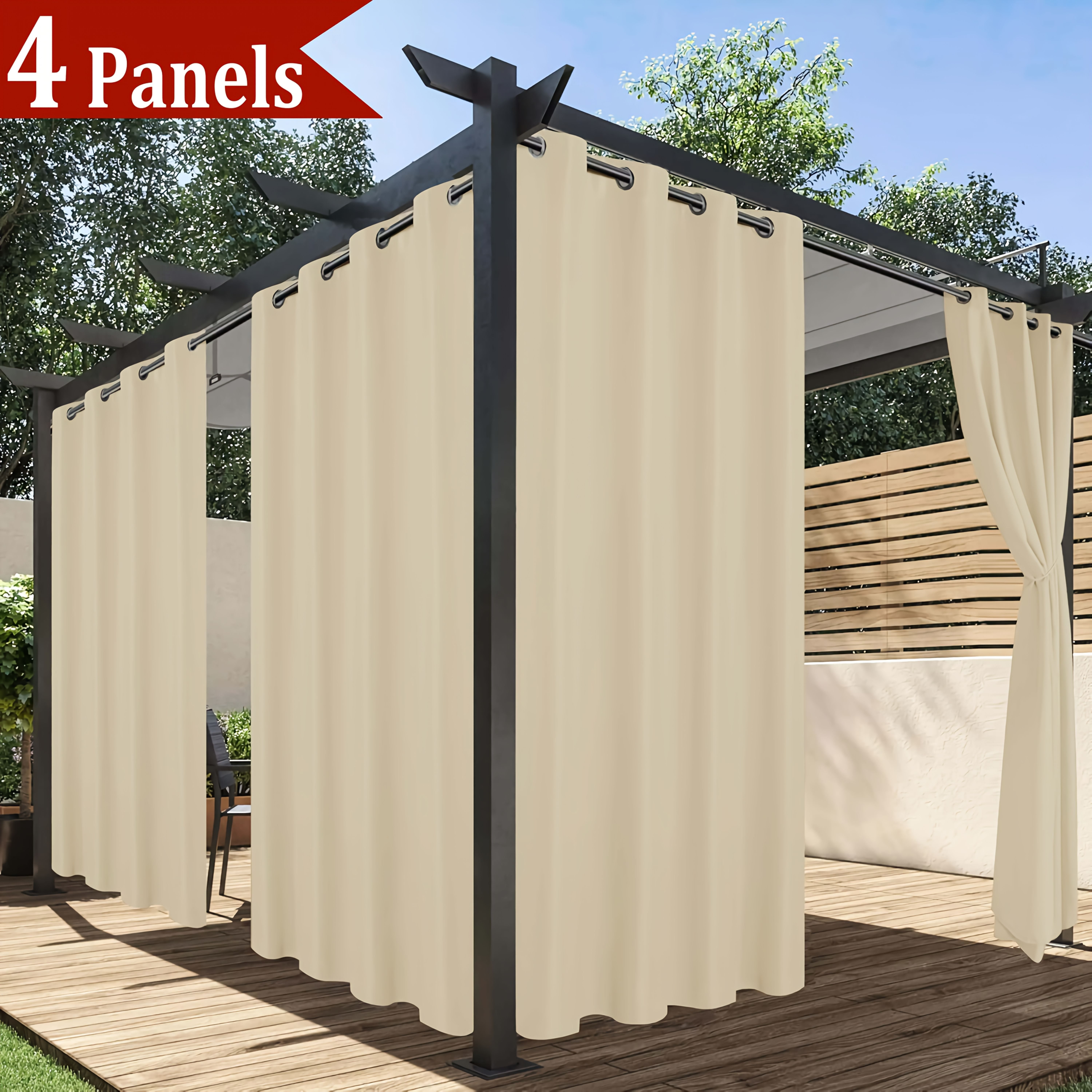 4 panel outdoor waterproof and windproof screen curtains provide light filtration and privacy for outdoor cabins   and gazebos blocking sunlight and     feature top eyelets are durable   and windproof