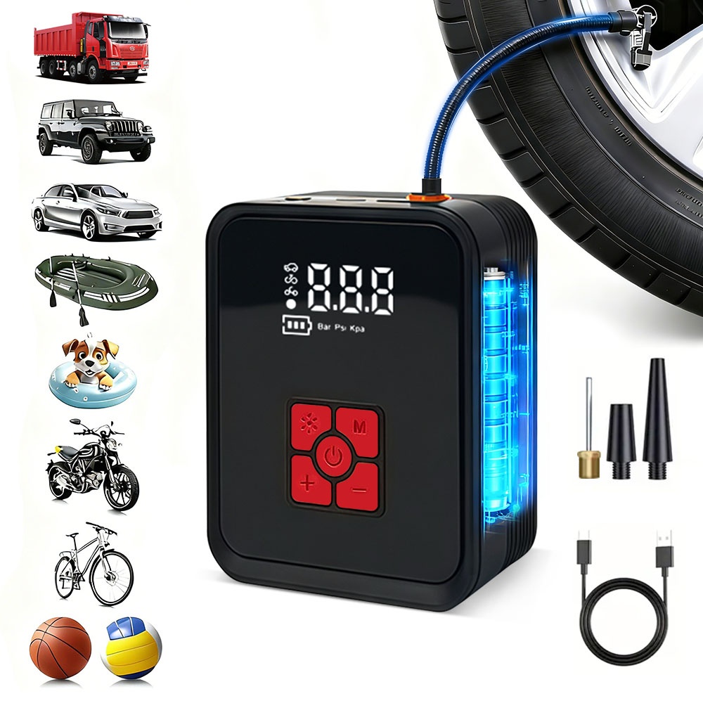 TEMU 8000a Compact Tire Inflator, Usb/12v Air Pump, Digital Pressure Meter With Led Light, Ideal For Cars, Motorcycles, Bicycles, And , Inflation Technology