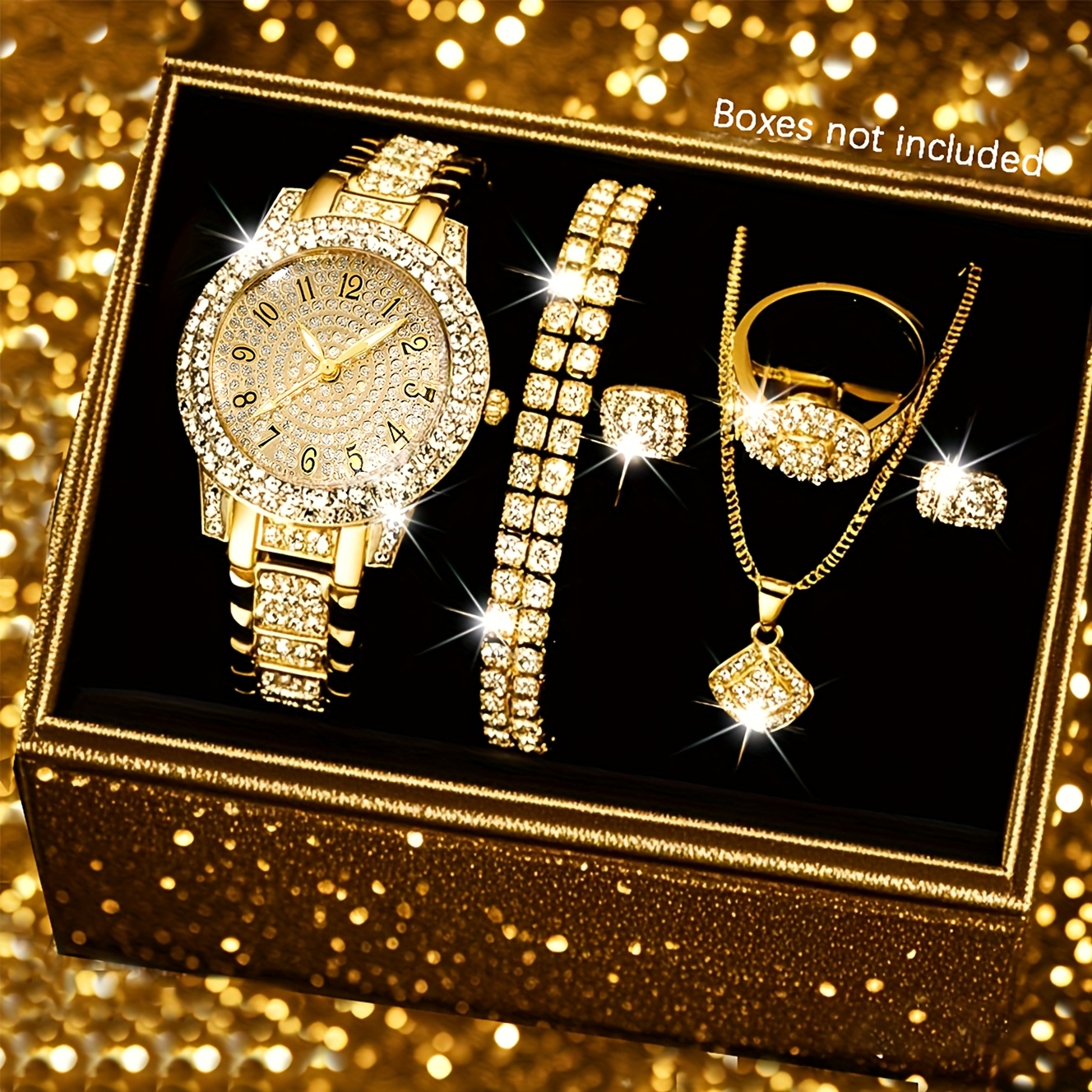 6pcs Set: New Elegant Casual Fashionable Women's Quartz Watch with Exquisite Surface, Ring, Bracelet, and Necklace. Daily Wear, Birthdays, Parties, Ramadan, New Year's, Christmas, Halloween Costumes, and Gifts