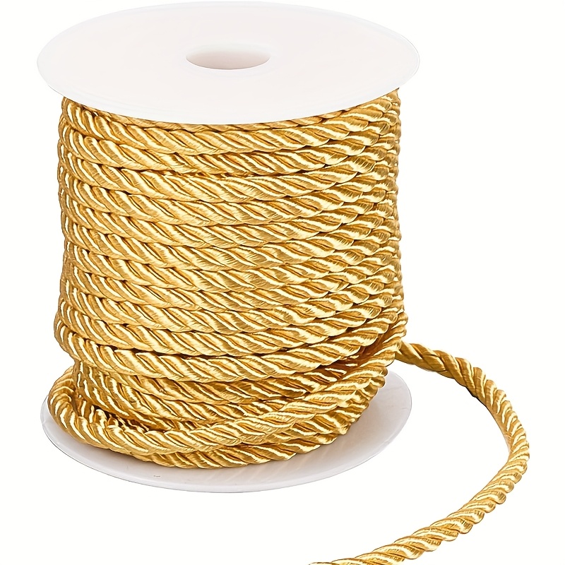 E-shop 5mm Goldene, gedrehte Kordel, 3-streifiges dekoratives Polyesterband, glänzendes Viskoseband, Abschlusskordel für Weihnachtsdeko, Verzierung von