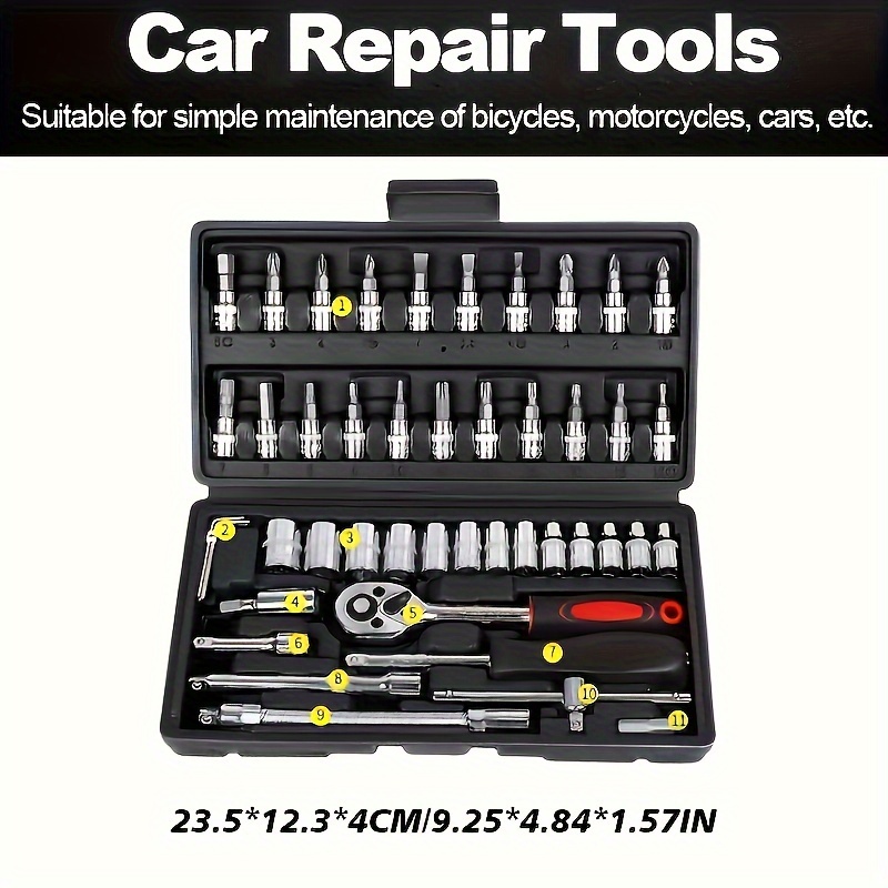 46pc ratchet wrench with socket metric and extension rod suitable for car repair and engineering kit storage box details 0