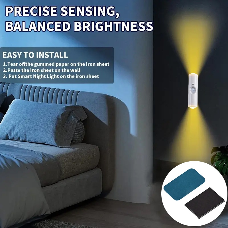 4 luces nocturnas inteligentes con sensor de movimiento y carga USB, doble cabezal de iluminación, 3 configuraciones de color, ideales para armarios, dormitorios, cocinas y pasillos, iluminación de pasillos, luces de dormitorio, luces modernas, luces decorativas, luces portátiles (4 unidades)