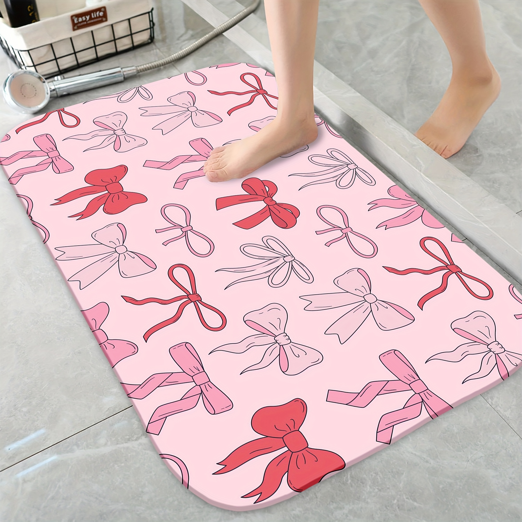 Cute Bowknot Bath Mat - 16x24 Inch, Ultra Soft Microfiber, Non-Slip Backing