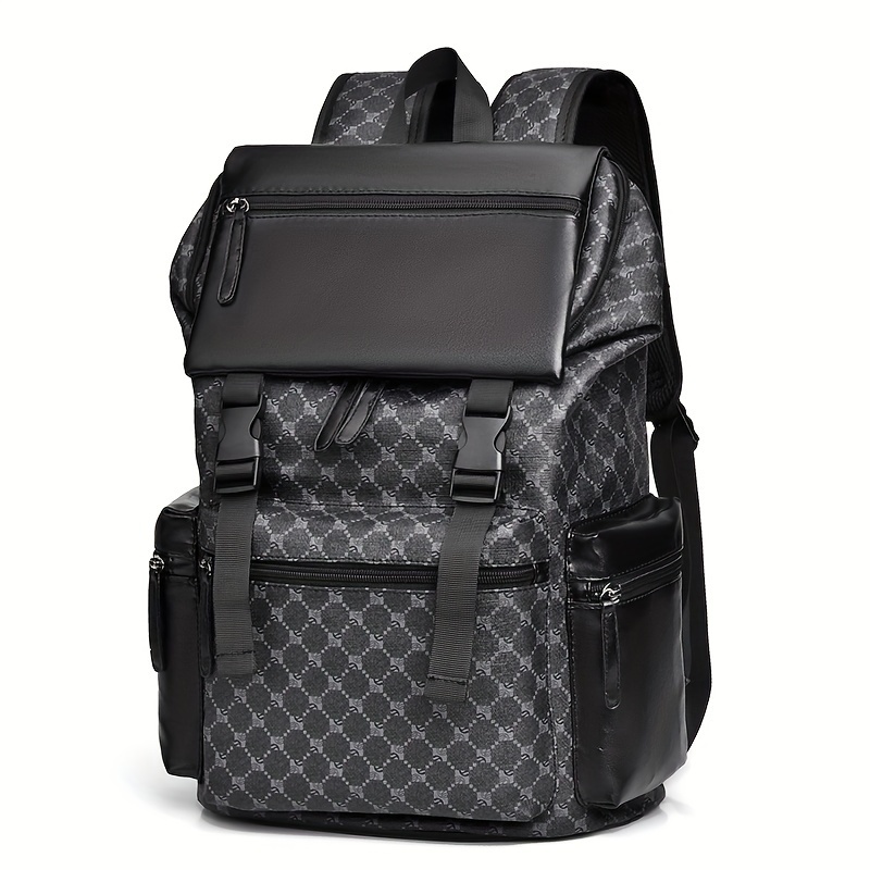 

Men's Dual Shoulder Backpack With Large Zippered Pockets - Pvc Material, Casual Style, Non-washable, Suitable For Daily Commuting, Position Print Design, No Rechargeable Batteries Included