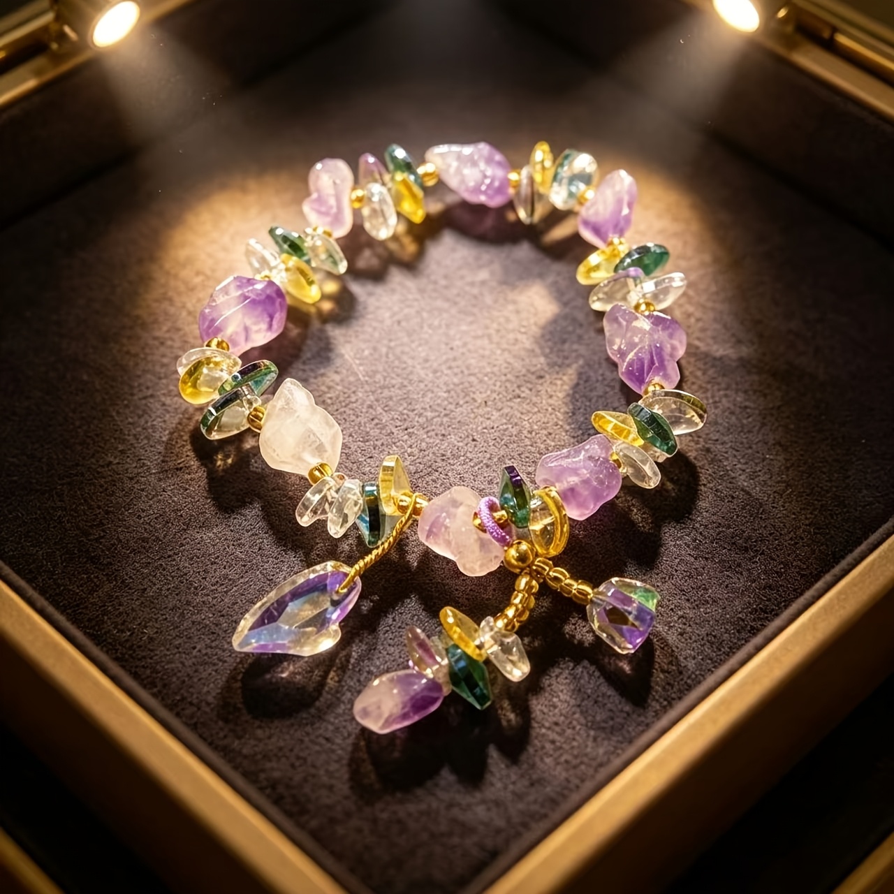 TEMU 1pc Original Amethyst Crystal Bracelet Adjustable Tail Chain Light Luxury Niche Style Women's Temperament Fortune Jewelry