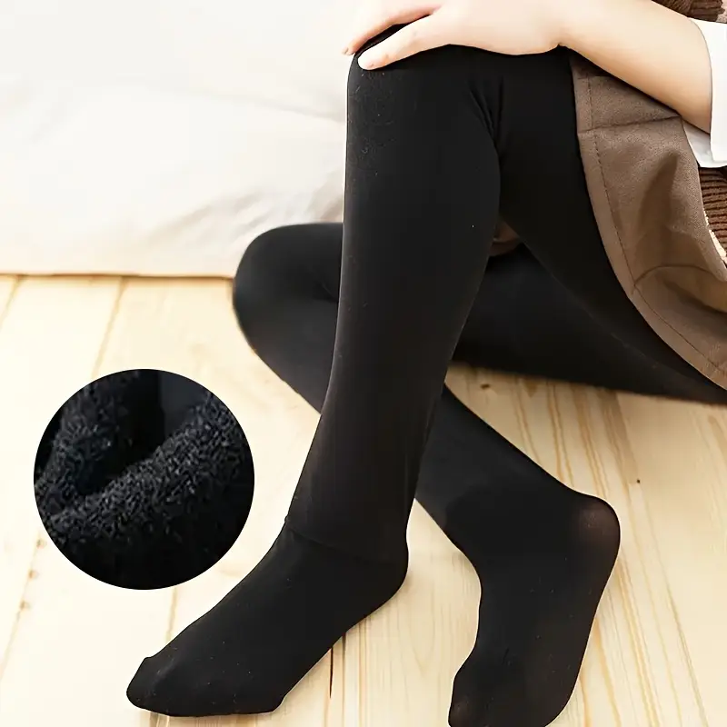 Kids Girls Fleece Lined Thermal Tights Pack Of 3 Cosy Winter Stretchy Tights EBa