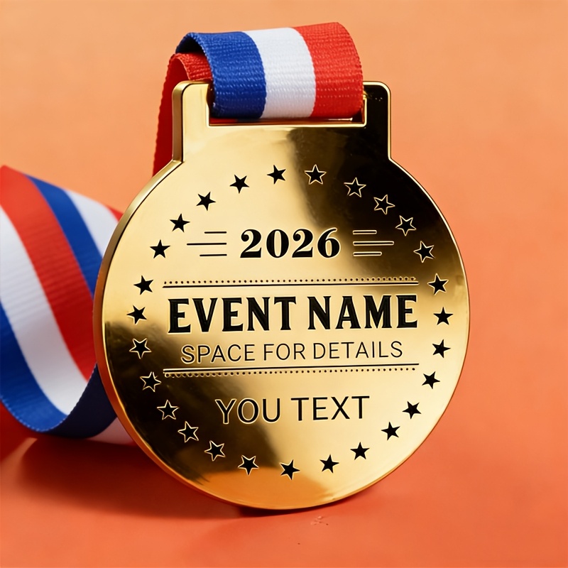 TEMU 1pc Custom Stainless Steel Medal, Customizable Text Sports Gold-plated Medal, Create Medals With Logos And Names, Suitable For School Support,