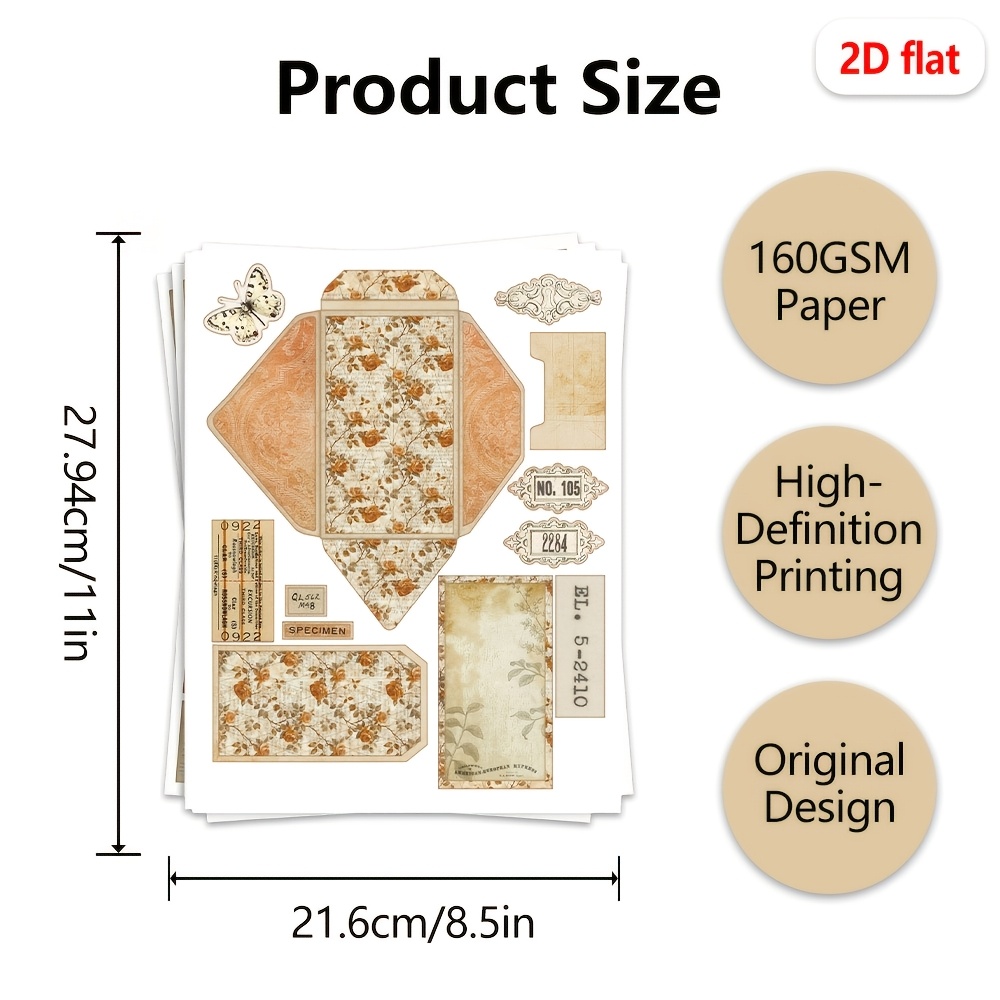 2D Mini Folio Knjižica z Izvlečnimi Ovojnicami in Izvlečnimi Stranmi ter Večbarvnim Papirjem, Primerna za Junk Dnevnike, Scrapbooking, Vložke za