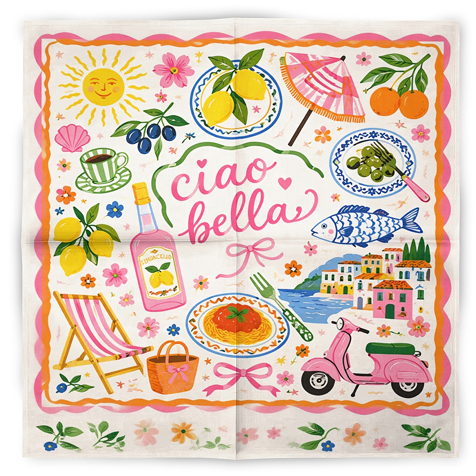 TEMU 1pc 2d Printed Vintage Italian Illustration Square Scarf, Vintage Fashion Hip-hop Pop Headscarf, Fashionable Scarf And Neck Gaiter, Outdoor