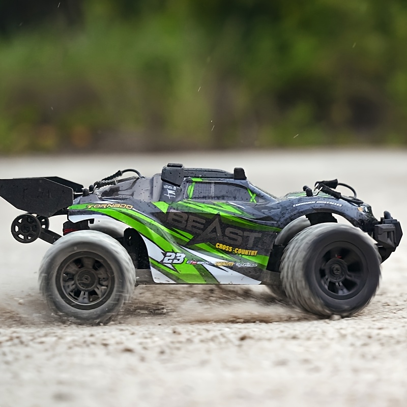 4WD High-Speed RC Off-Roader | 35KM/H Stunt Toy Car With Wheelie Bar & Adjustable LED Lights | 1:18 Scale Model | 7.4V Long-Life Battery | All-Terrain RC Truck For Adults & Kids - Outdoor Gift