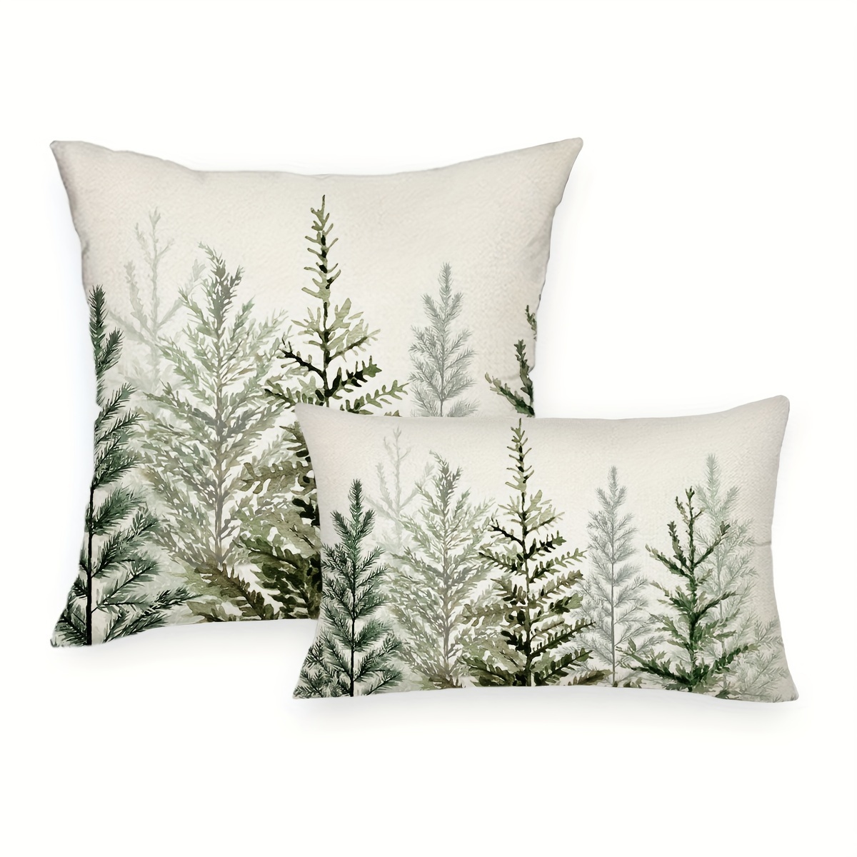 

Rustic Country-style Linen Blend Throw Pillow Cover With Watercolor Pine Tree Design, Hand Wash Only, Farmhouse Christmas Decor For Home, Sofa, Bedroom, Zippered – Single Piece