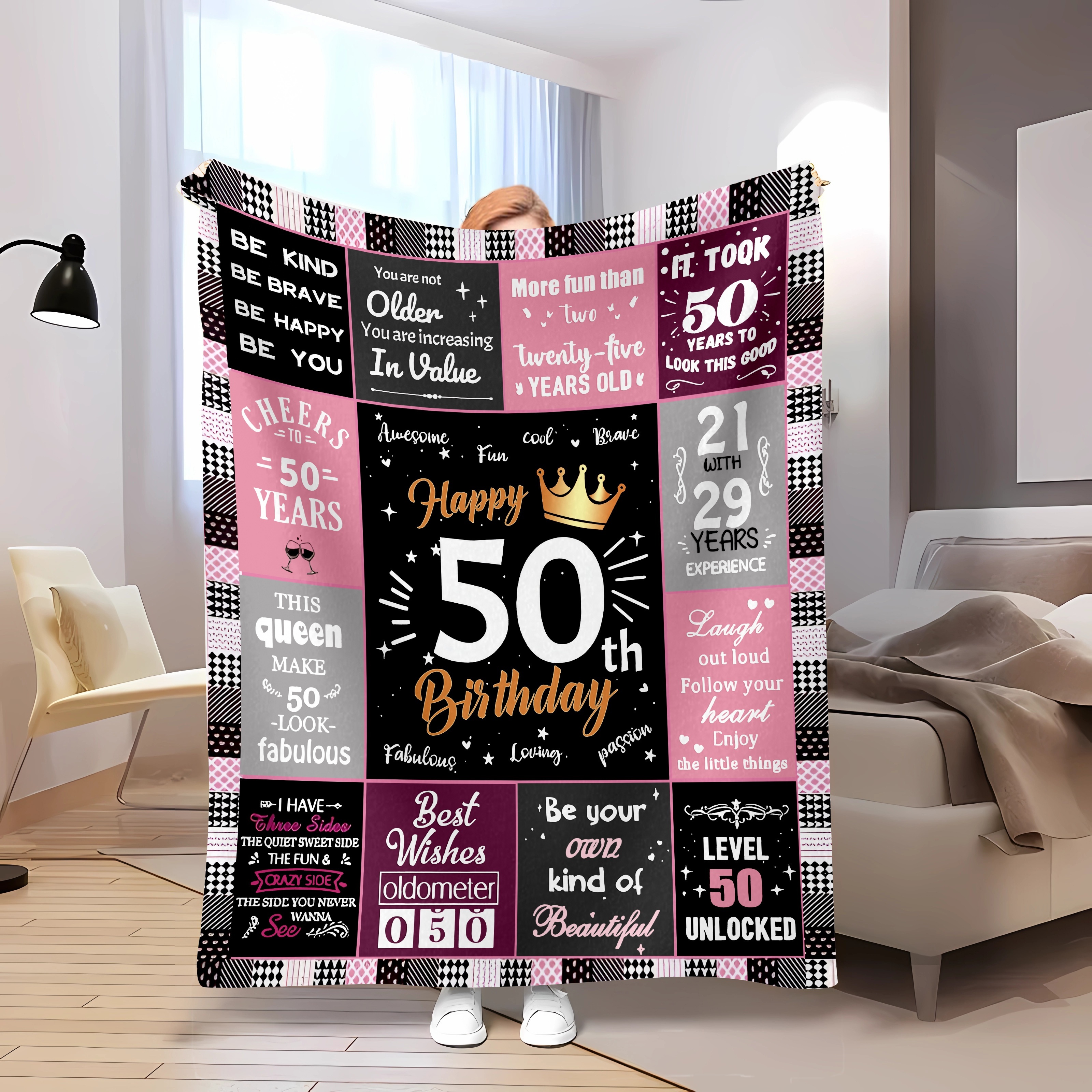 

1pc Unique 50th - , Flannel Blanket, Fun , For Mom, Wife, Sister, , , 200-250gsm, Use, For & Nap Time