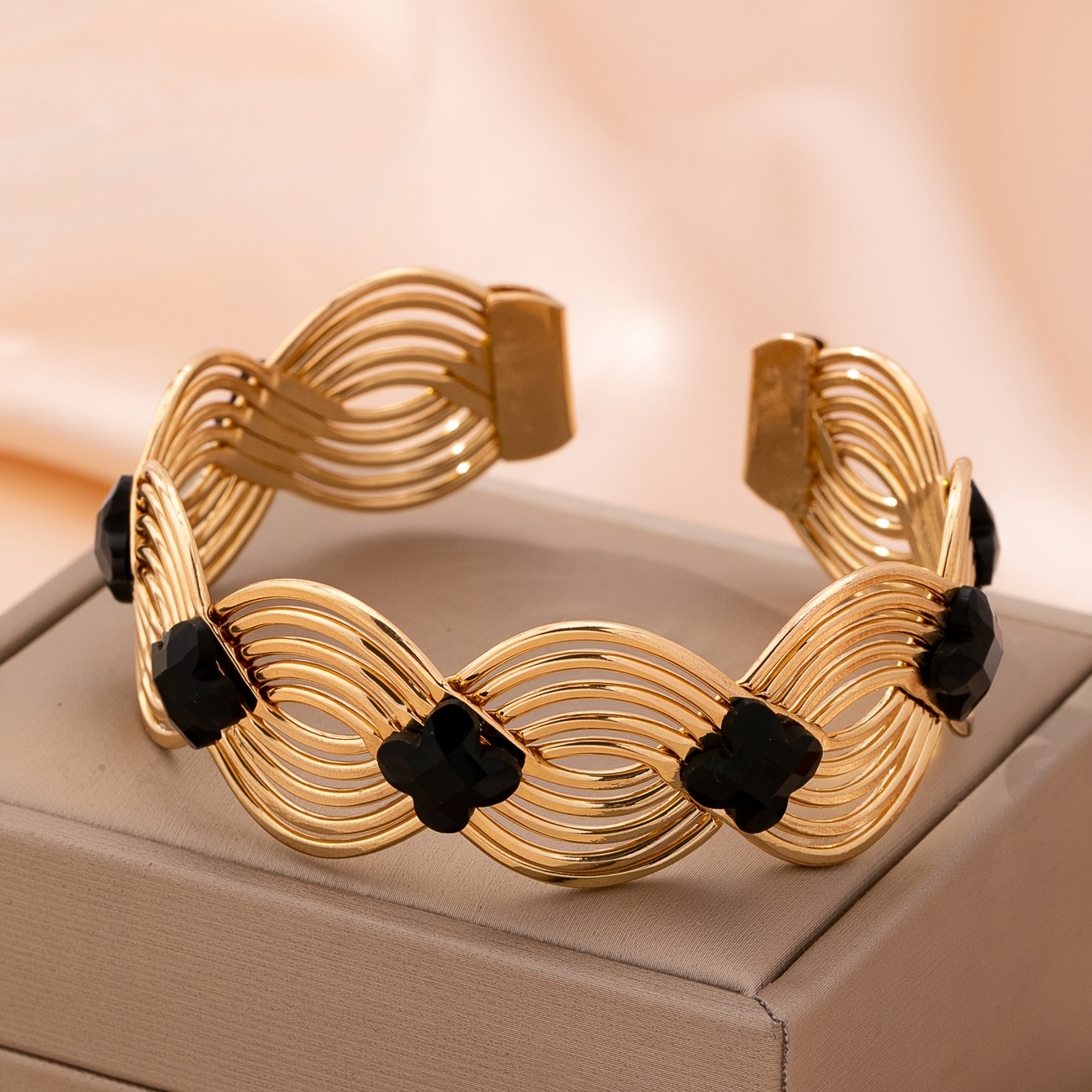 TEMU 1pc Women's Multi-strand Braided - Minimalist Open Bangle With Golden Wire, Elegant Suitable For Daily Commuting, Office, Vacation & Wear, For