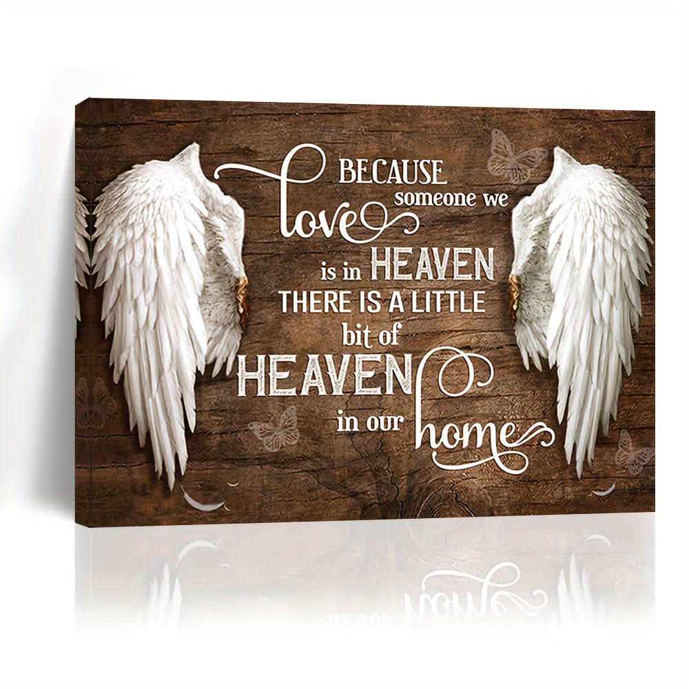 

1pc Wooden Framed Canvas Painting, Memorial Wall Art Canvas Heaven In Our Home Wings,wall Art Prints With Frame, For Living Room & Bedroom,home Decoration,festival Gift For Her Him, Ready To Hang