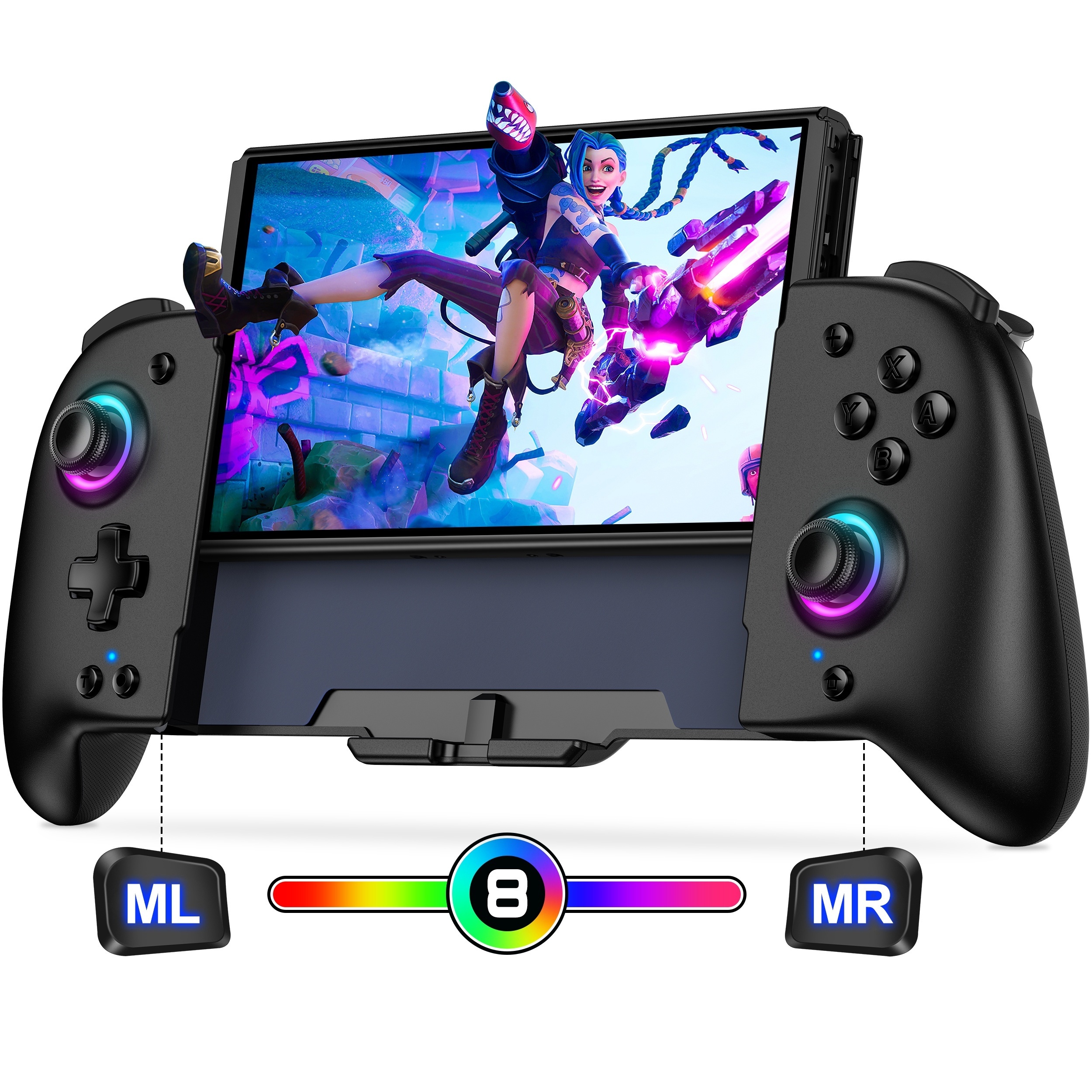 

Ergonomic Wireless Gamepad For Switch/switch Oled - Sleek Black Controller With Adjustable Turbo, Vibrant Rgb Lighting, And Customizable Button Accents