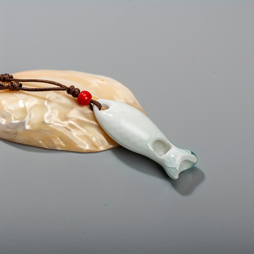 TEMU 1pc, Women's Fashion Pendant Necklace, Handmade, And Color, Pattern Color Placement Random, Cute Creative Small Fish Ceramic Whistle Pendant