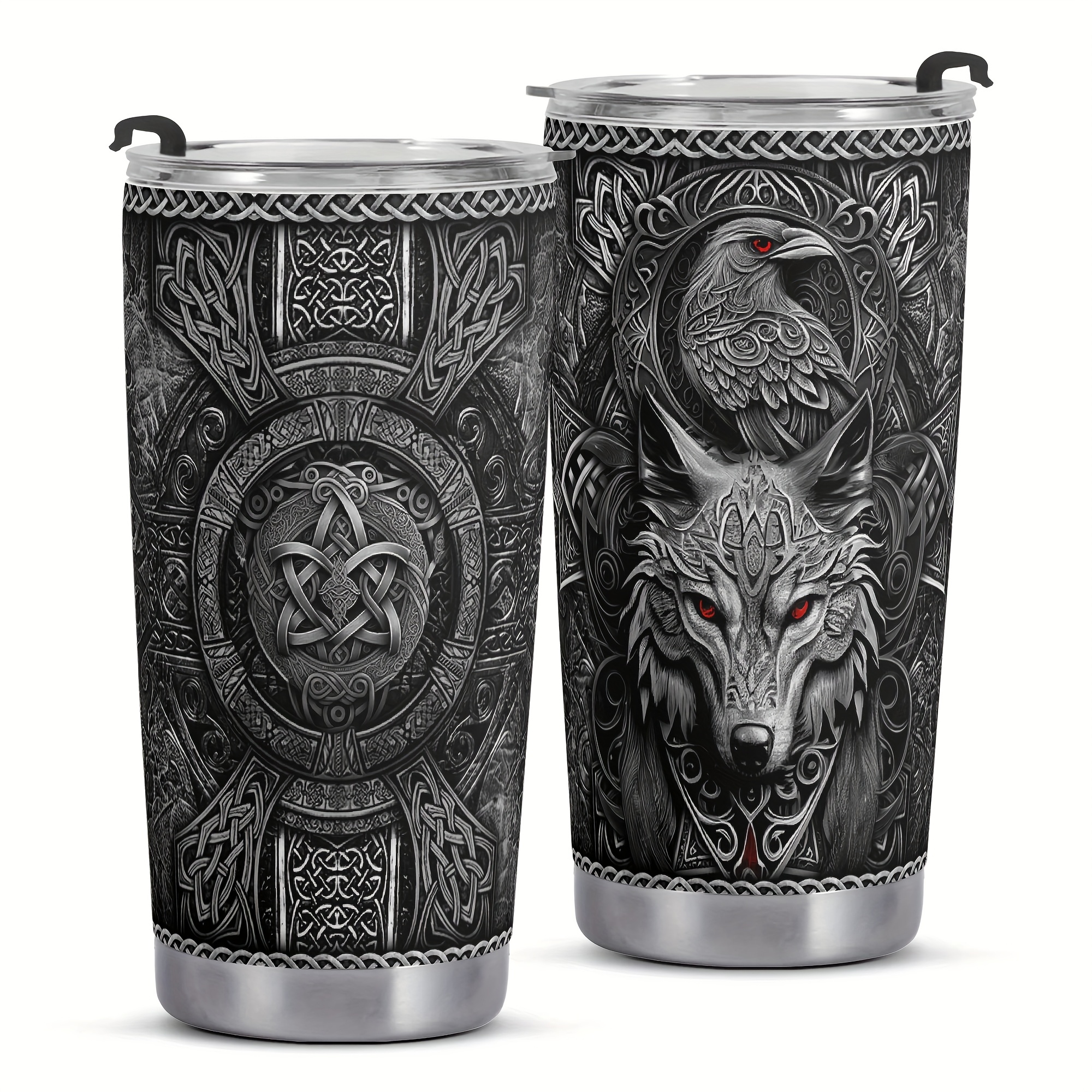 Image of 20oz Viking Themed Stainless Steel Insulated Cup With Straw Leak Proof Design, Perfect Gift For Men