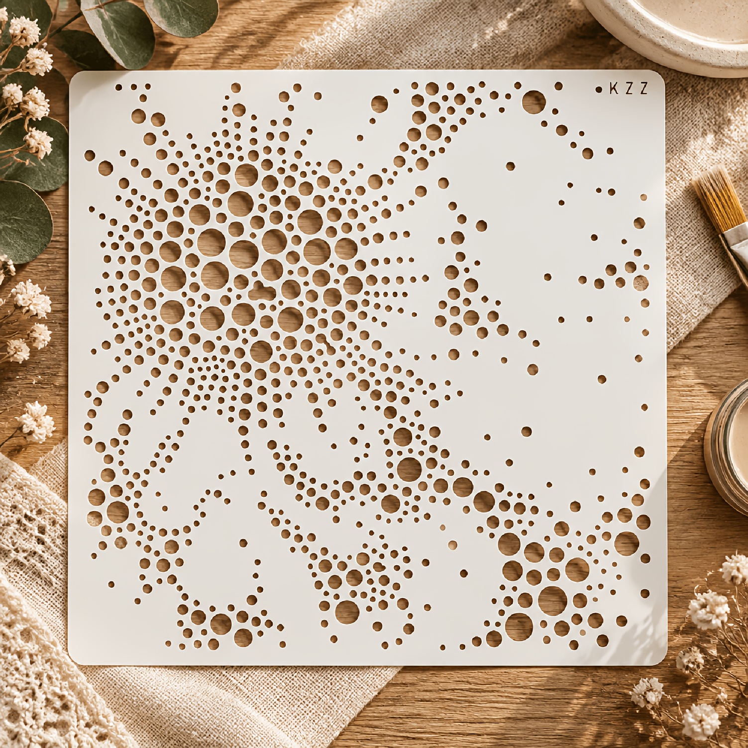 TEMU 1pc Kzz Large Reusable Abstract Dot Grid Bubble Template Suitable For Spray Gun Painting, Scrapbooking, Wall Art, Furniture Decoration, Bubble