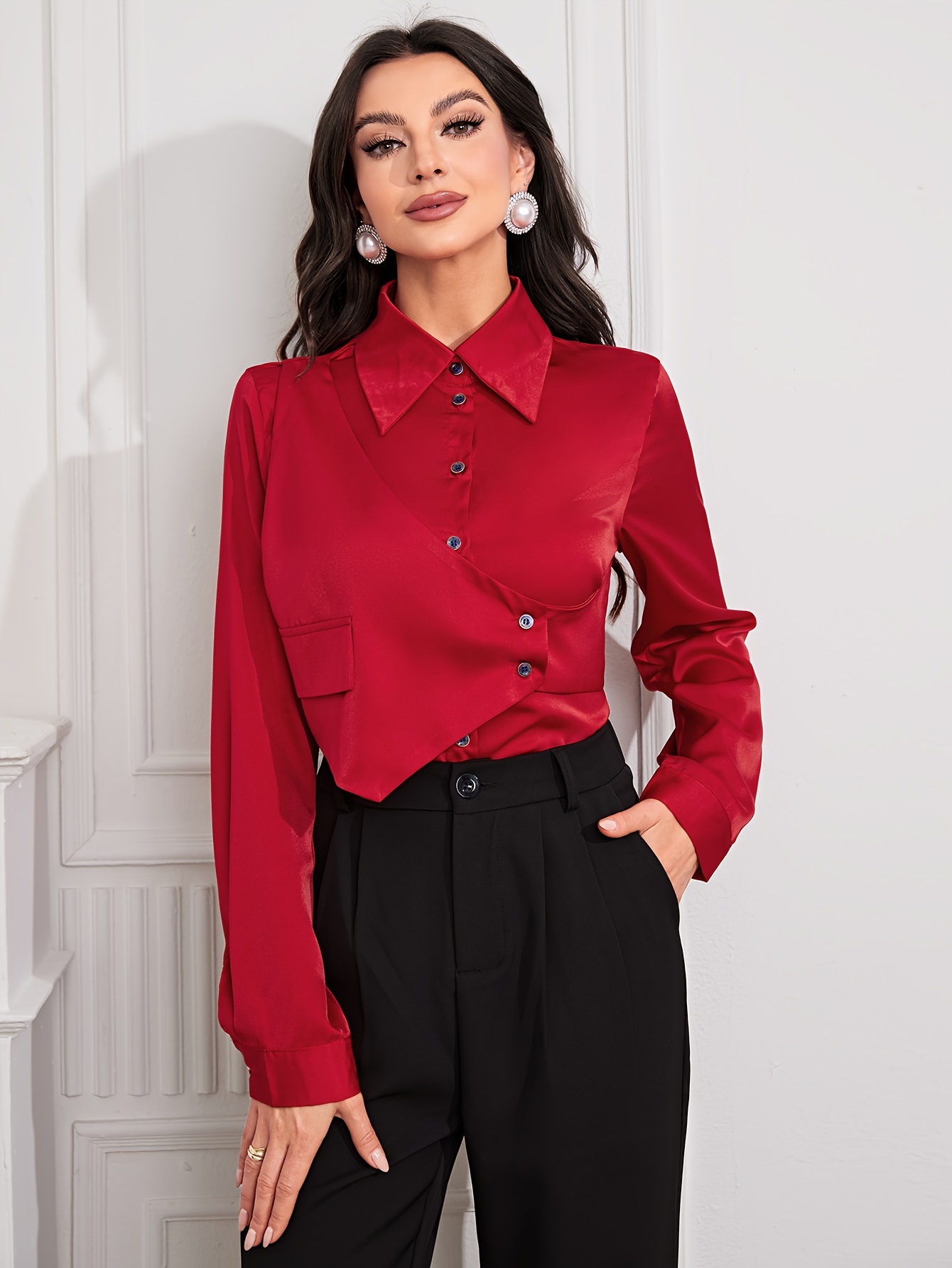 Chemisier Asymetrique A Elegant Chemisier A Col A Longues Et L Vetements Femmes
