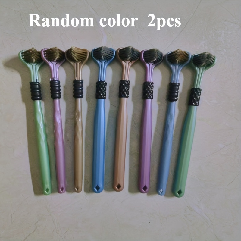 2pcs Random Color Three-sided Brushing Set, Deep Cleaning - Gently Cares For Gums, Removes Plaque, And Breath - Ideal For Daily Oral Care