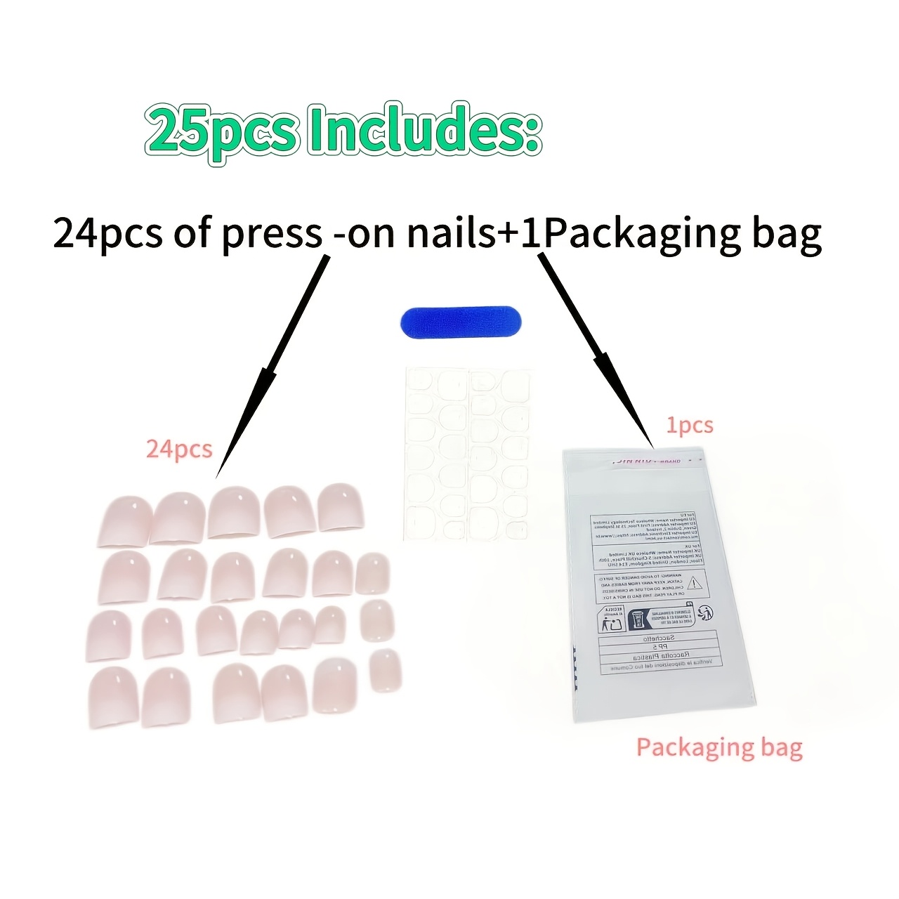 TEMU 25pcs (includes 24pcs Press-on Nails And 1pc Packaging Bag) Gradient Press-on Nails - Women's Short Square False Nails, Valentine's Day French