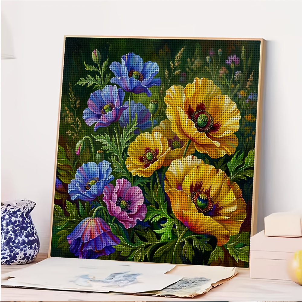 DIY Cross-Stitch Printed Kit, Vibrant Floral Oil Painting Pattern