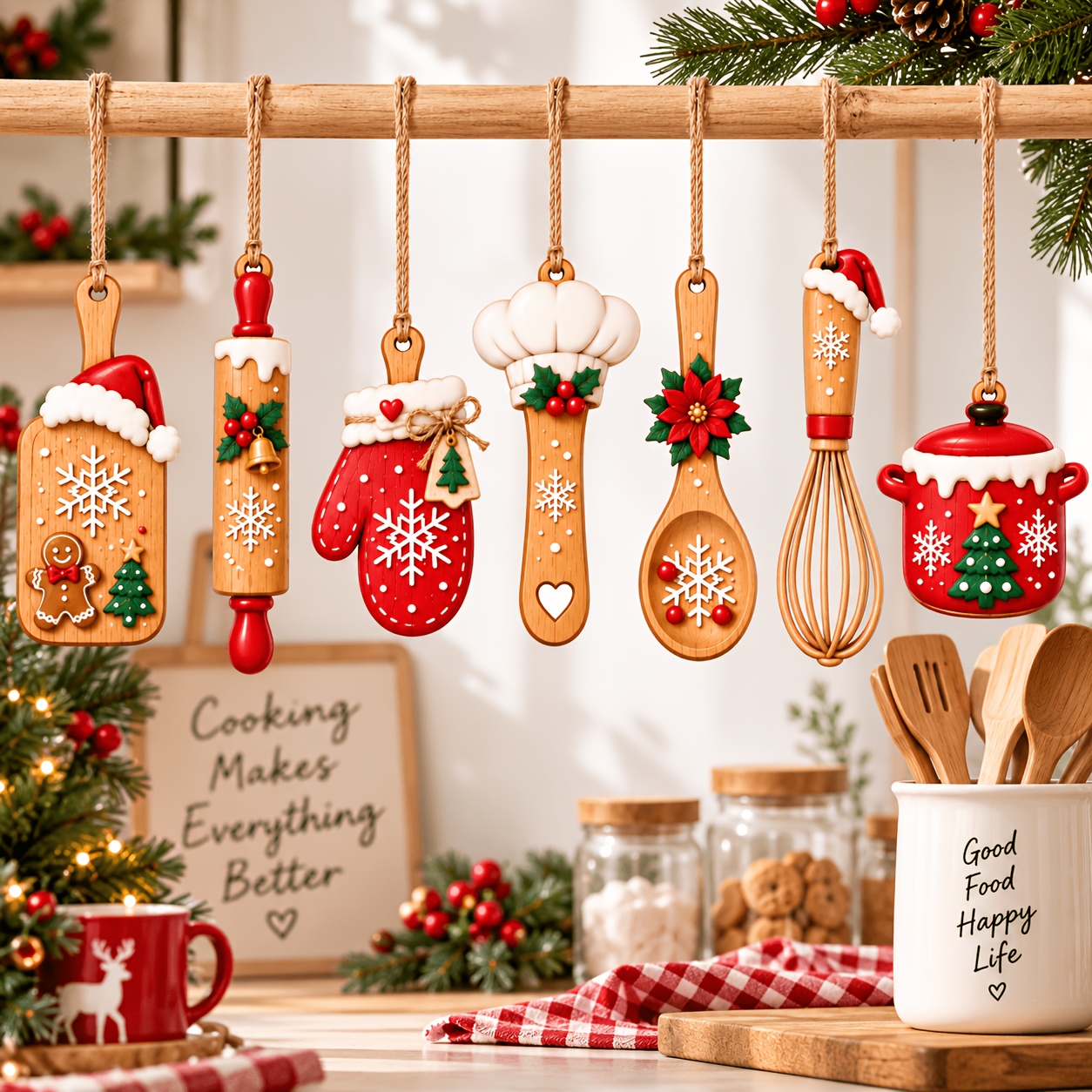 Holiday Kitchen Cheer 7-piece Christmas kitchen ornament set