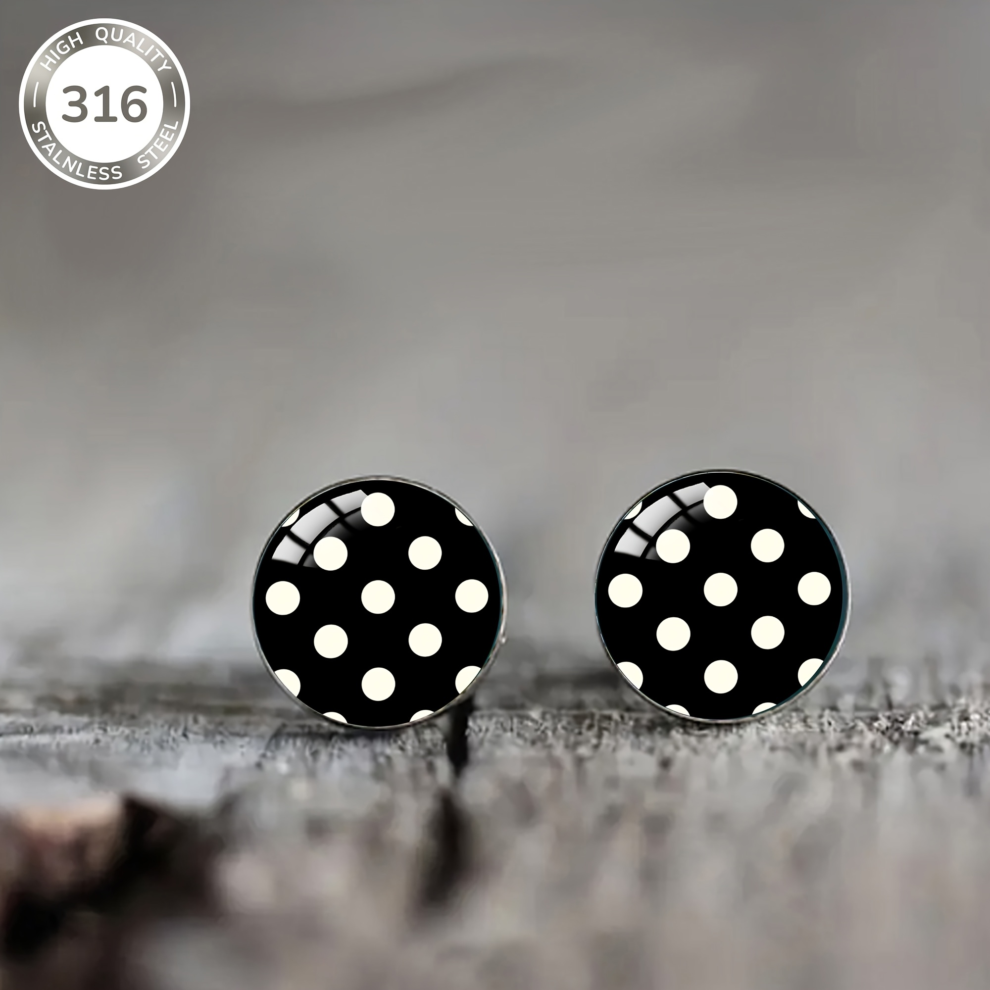 E-shop Ein Paar schwarze und weiße, gepunktete 316 Edelstahl-Ohrringe mit minimalistischem und einzigartigem Stil, geeignet für den täglichen Gebrauch