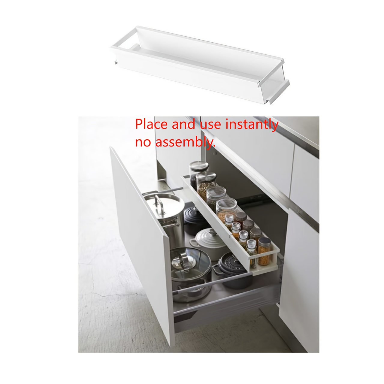 Kitchen Cabinet Telescopic Pull-out Spice Rack, Tiered Storage Organizer For Drawers, White & Black, Space-, Utility Racks