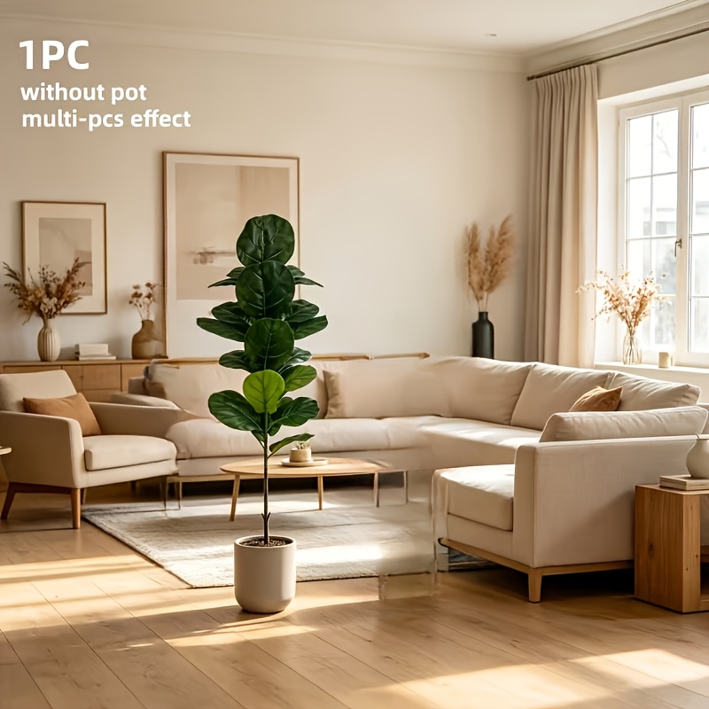 TEMU 50.7-inch/128.8cm Extra Large Autumn Artificial Green Plant, Fiddle Leaf Fig Palm Tree, Maintenance-free Dense Green Leaves, Suitable For Indoor
