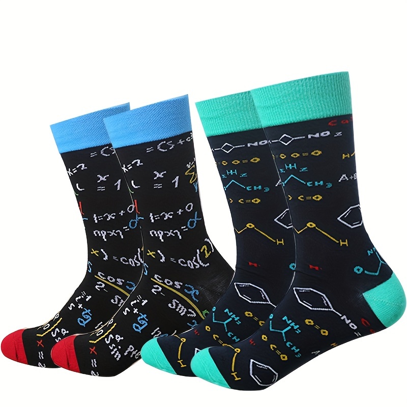 

Of Men's Mixed Color Mathematical Formula Pattern Crew Socks, Soft Comfy Breathable Socks For Men's Wearing