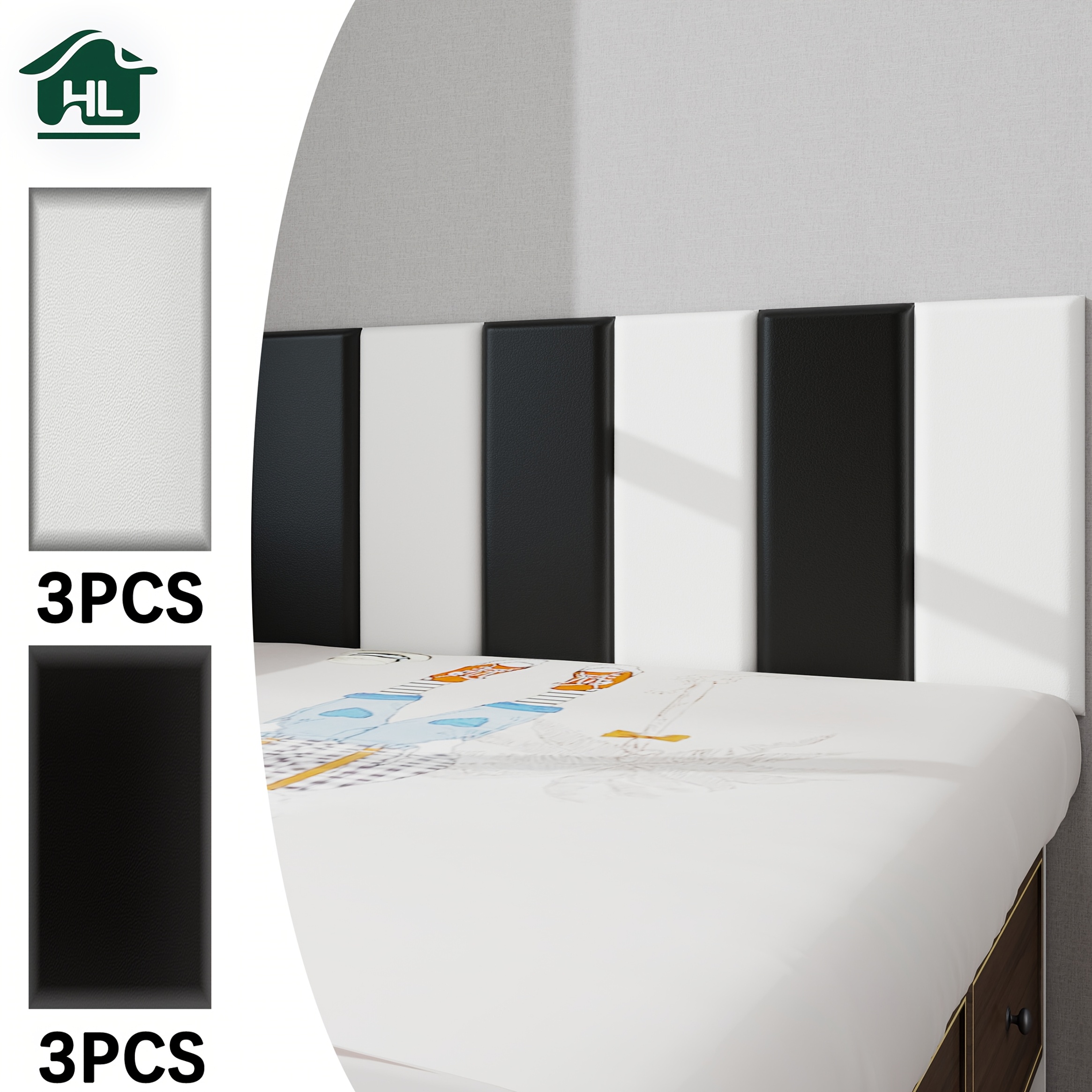 6pcs Monochrome/Color-Block Combination 3D Self-Adhesive Headboard, Faux Leather Surface with a Premium Feel, Inner Vinyl Foam Sponge for Softness and Comfort, No Drilling Required, Peel-and-Stick, Removable, Waterproof, Easy to Clean