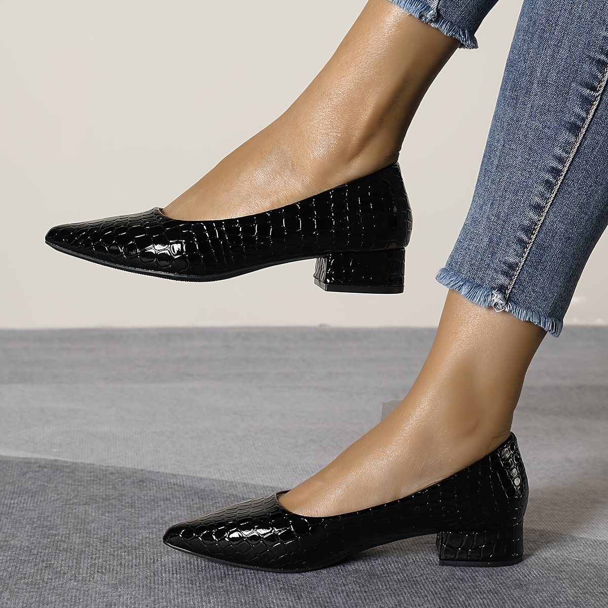 Fashion Pointed Toe Pumps Women Comfortable Low Block Heel