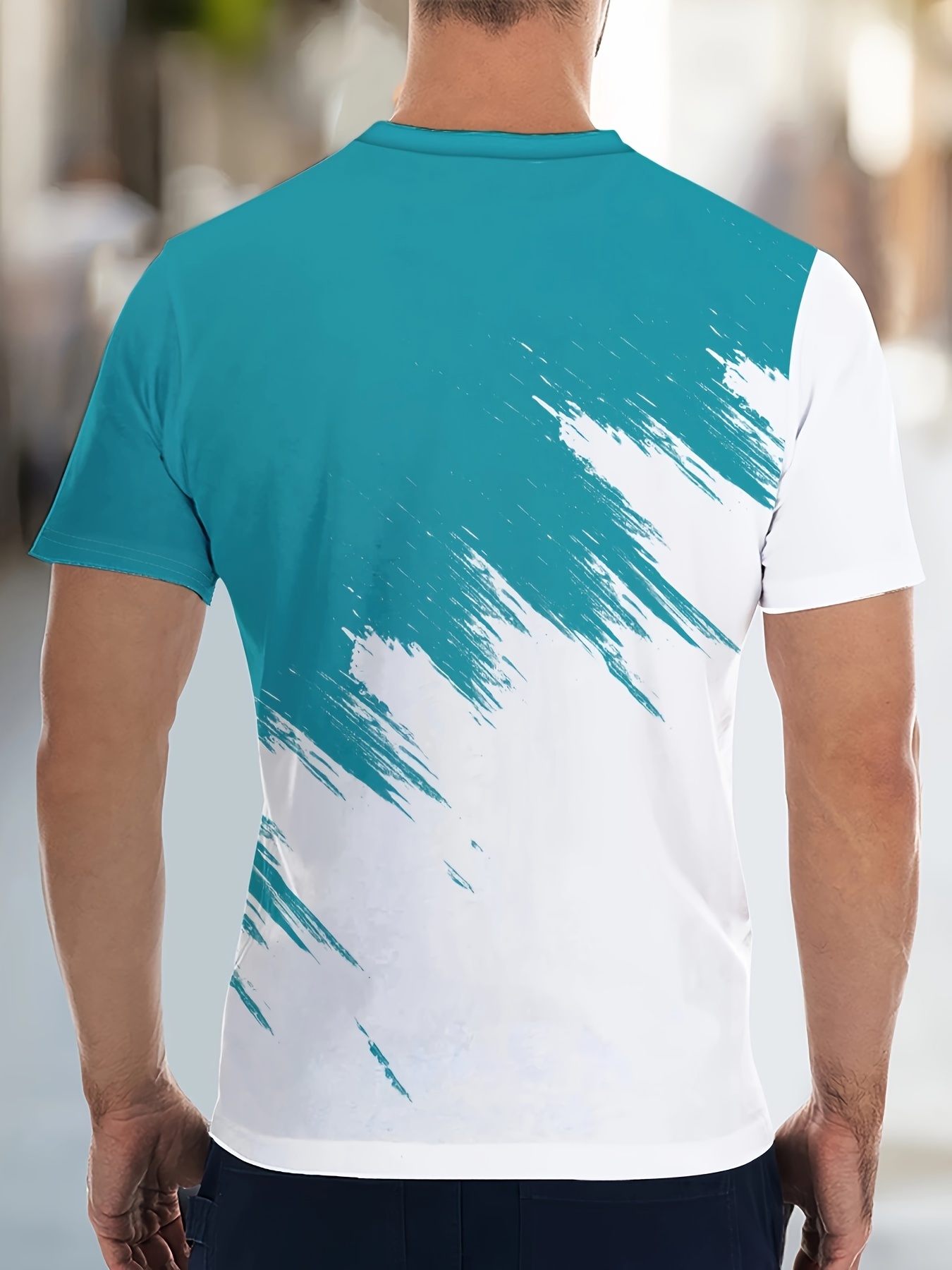 Men's Running Animal Pattern Color Blocking Short Sleeve Crew Neck T-shirt For Summer, Casual Comfy Tee As Gift