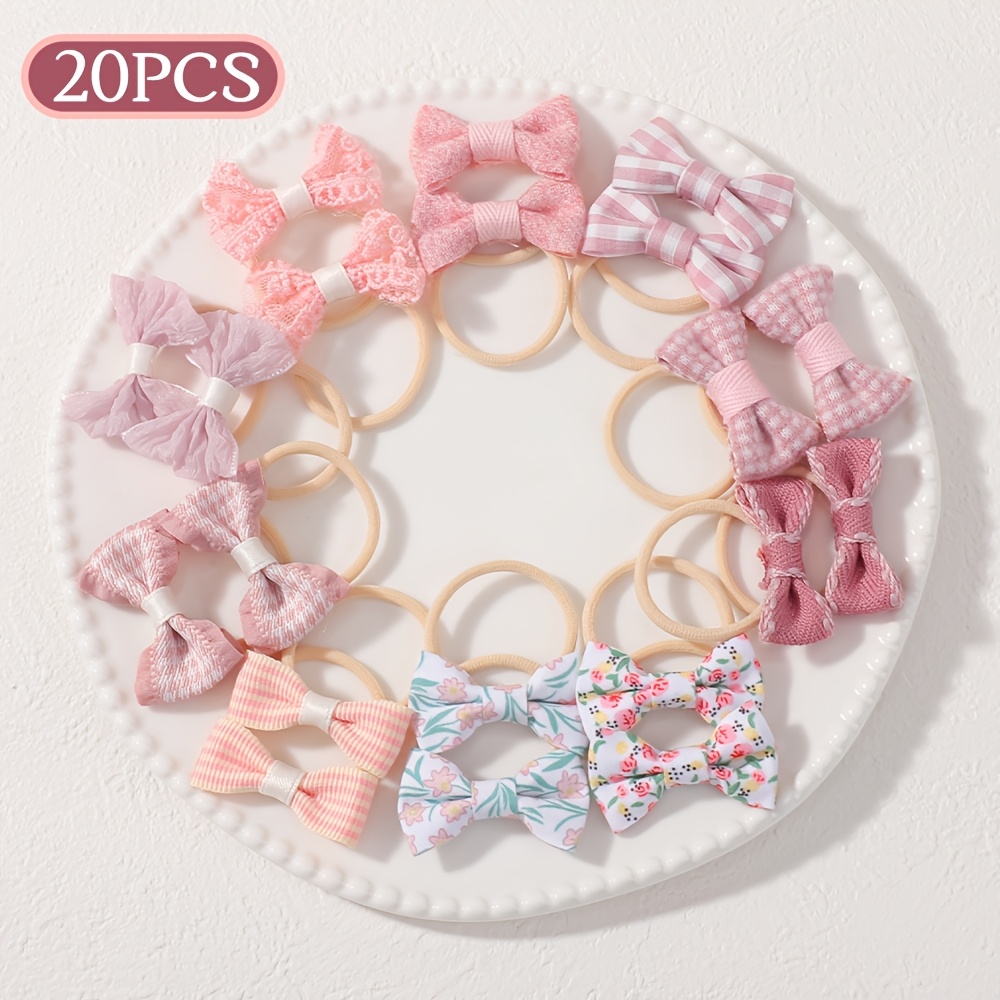 TEMU 20pcs Bohemian-style Fabric Bowknot Flower Hairbands, Cute Hair Ties