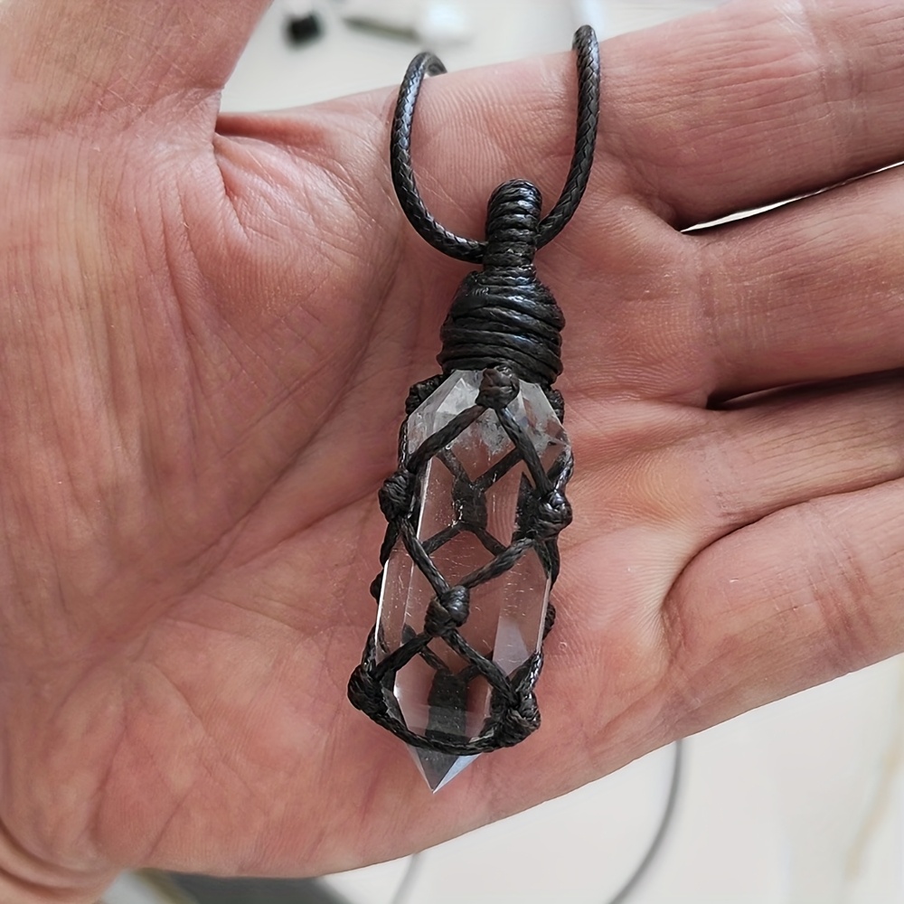 TEMU A Vintage- Aura Crystal Pendant Made From , Featuring A Handmade Design For Pendulum. It Contains The Of And Has An Adjustable Woven Cord