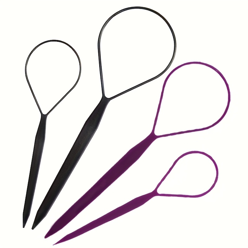 TEMU 4pcs Tail Hair Loop Styling Tools, Large + Small Hair Pulling Tools Ladies Hair Accessories, French Weave Hair Tools, Flip Flop Pull-through,