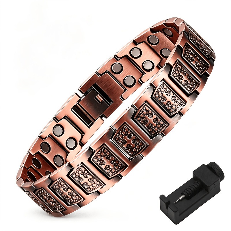 TEMU Bracelet Magnétique pour Homme, Livré avec Outil de Réglage de Taille, Fermoir Magnétique Réglable, Forte Force Magnétique, Surface en Cuivre ,