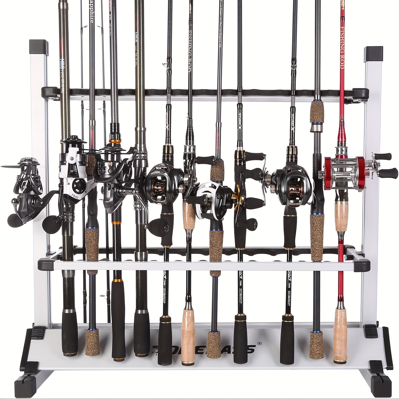 

Fishing Rod Rack Metal Aluminum Alloy Portable Fishing Rod Holder Fishing Rod Organizer For All Type Fishing Pole, Hold Up To 24 Rods