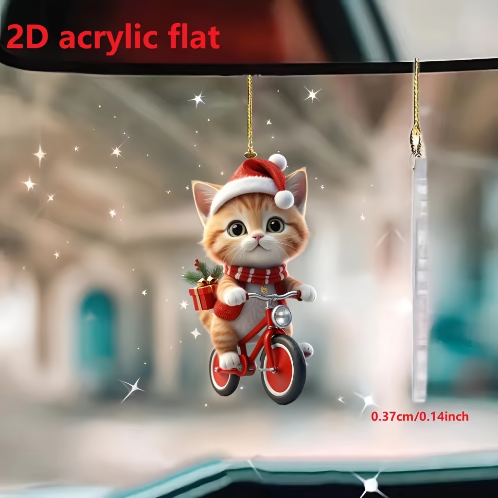 

1pc Acrylic Christmas Kitten Ornament - Versatile 2d Hanging Decor For Car Mirror, Home, Bag & Keychain - Perfect Holiday Gift