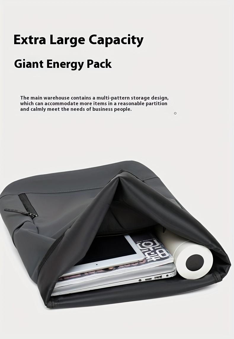 1 Large-Capacity Flip-Top Men's Backpack with Separate Laptop Compartment, Durable PU Material, Adjustable Shoulder Straps, Suitable for Commuting and Outings in Multiple Scenarios