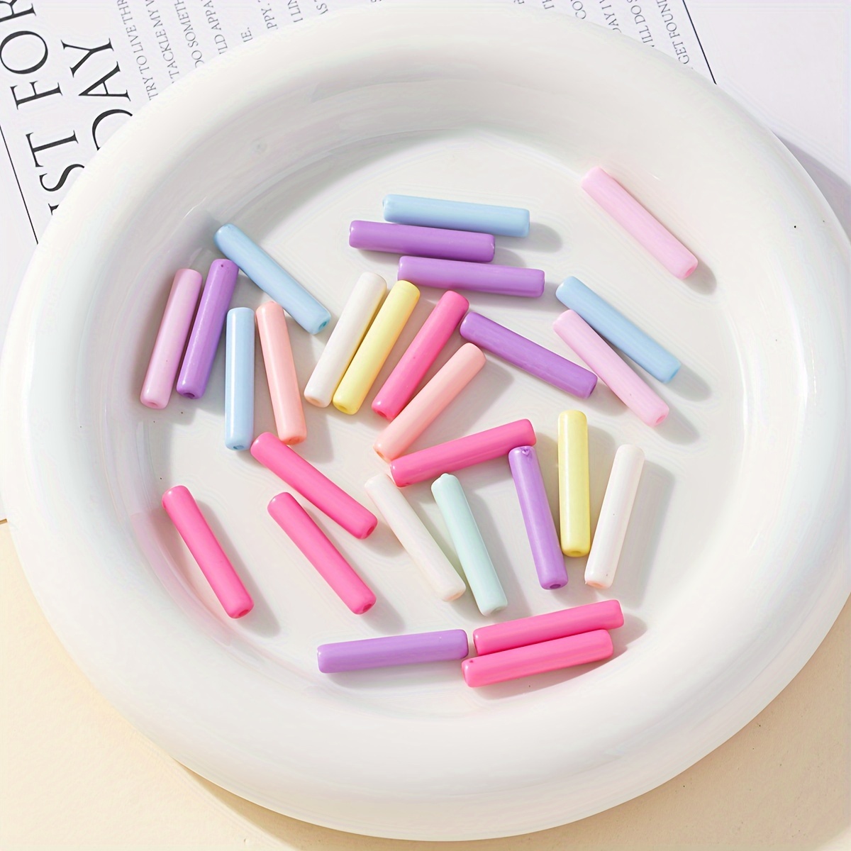 30pcs Fashionable Candy-colored Long Tube Beads For , Shoes & Watch Accessories - Acrylic Geometric Pattern Charms