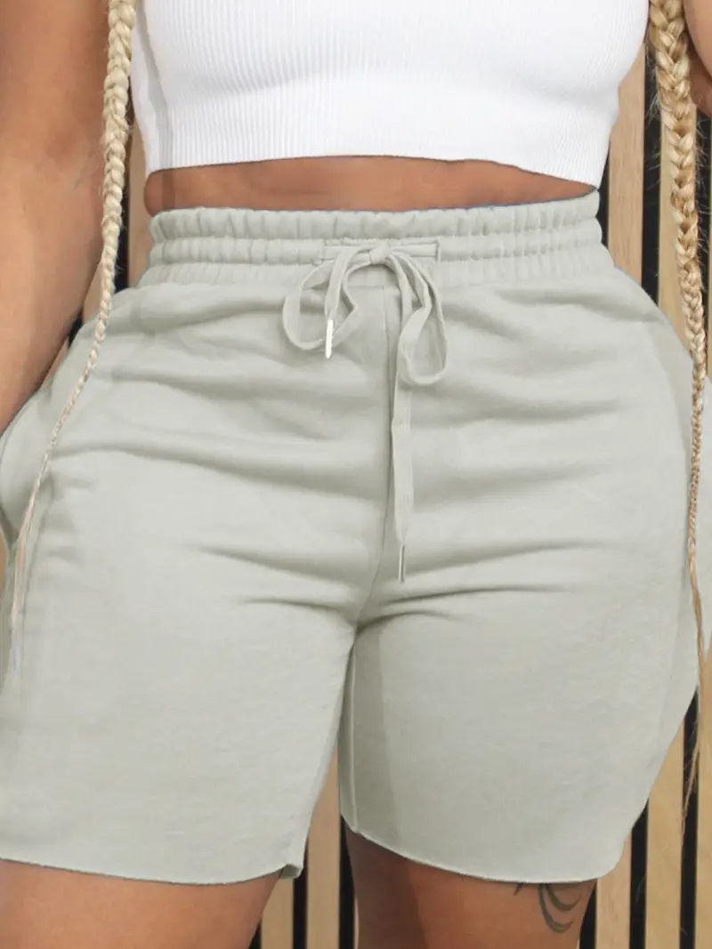 grey Fashionable Women's Drawstring Shorts Solid Color Casual Pants