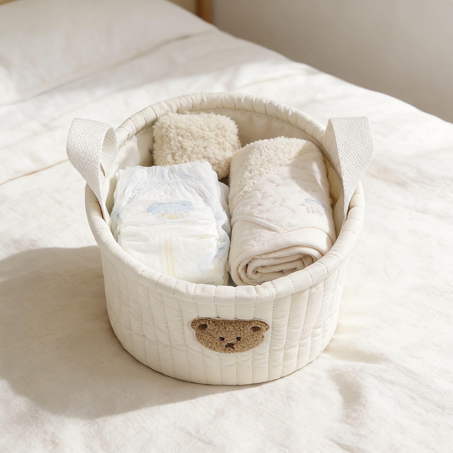 TEMU Nursery Storage Basket, Children's Room Storage And Decorative Organizer, And Diaper Storage Bag, Car Round Storage Box, Portable Foldable