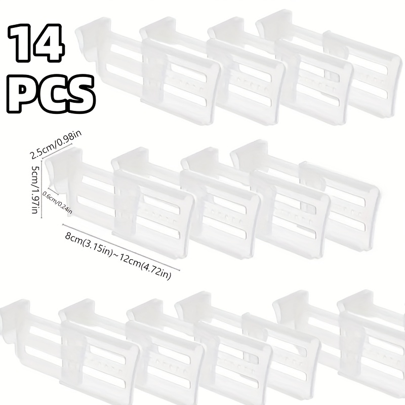 14pcs Adjustable Plastic Refrigerator Door Storage Clips, 4.72-inch Expandable Kitchen Organizer Dividers, Transparent Household Space- Storage Solution For Fridge And Cabinets